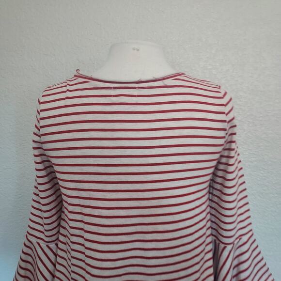 Deletta Red & White Striped Blouse with Bell Sleeves Size S - Picture 9 of 11
